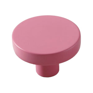 Pink round cabinet knob with a flat top, 35 mm.