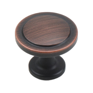 Red bronze-tone round cabinet knob with a copper-tone rim and flat circular center, option No. 3.