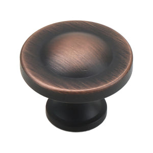 Red bronze-tone round cabinet knob with a dished face and copper-tone rim, option No. 2.
