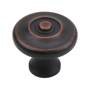 Red bronze-tone round cabinet knob with a raised center and copper-tone rings, option No. 2.