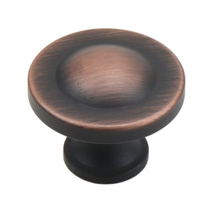 Red bronze-tone cabinet knob with a wide concave round face, option No. 1.