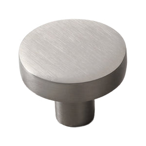 Silver-tone round cabinet knob with a flat top, 30 mm.