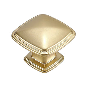 Gold-colored square cabinet knob with a domed top, Gold variant #7.