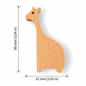 Measurement diagram for giraffe-shaped wood cabinet knob or wall hook, style #6.