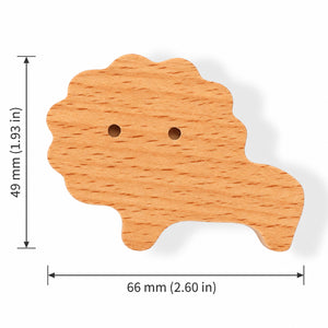 Measurement diagram for lion-shaped wood cabinet knob or wall hook, style #9.