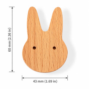 Measurement diagram for rabbit-shaped wood cabinet knob or wall hook, style #10.