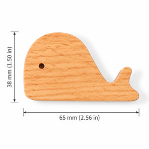 Measurement diagram for whale-shaped wood cabinet knob or wall hook, style #8.