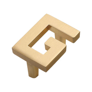 Brushed gold-tone open square-scroll cabinet pull, option No. 3, 32 mm.