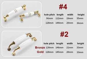 Ceramic Round Cabinet Pulls & Knobs - White Finish for Wardrobes - #2 - 128mm Gold / 1pc