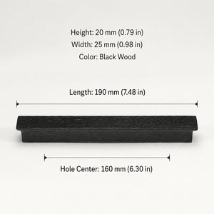 Dimensions of black-finish oak wood cabinet finger pull, style #1 (160 mm option).