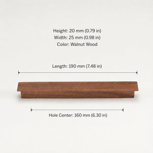 Dimensions of walnut wood cabinet finger pull, style #1 (160 mm option).