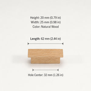 Dimensions of oak wood cabinet finger pull, style #1 (32 mm option).