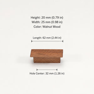 Dimensions of walnut wood cabinet finger pull, style #1 (32 mm option).