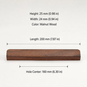 Dimensions of walnut wood cabinet finger pull, style #2 (160 mm option).