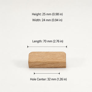 Dimensions of oak wood cabinet finger pull, style #2 (32 mm option).