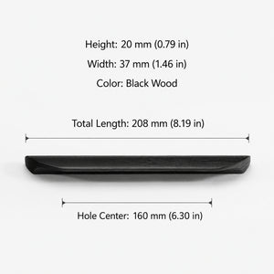 Dimensions of black-finish oak wood cabinet finger pull, style #3 (160 mm option).
