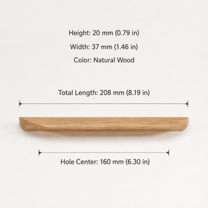 Dimensions of oak wood cabinet finger pull, style #3 (160 mm option).