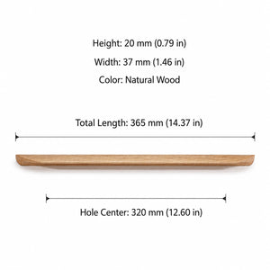 Dimensions of oak wood cabinet finger pull, style #3 (320 mm option).