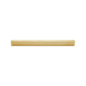 Brass-tone straight finger pull with a slim lipped edge, 192 mm.