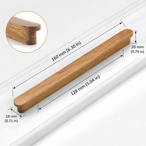 Measurement diagram for oak wood slim cabinet finger pull, 128 mm option.