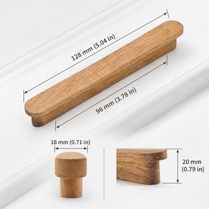 Measurement diagram for oak wood slim cabinet finger pull, 96 mm option.