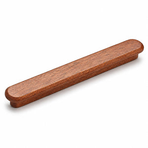 Slim rounded reddish wood finger pull, 128 mm option.