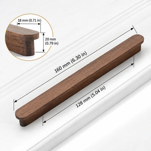 Measurement diagram for walnut wood slim cabinet finger pull, 128 mm option.