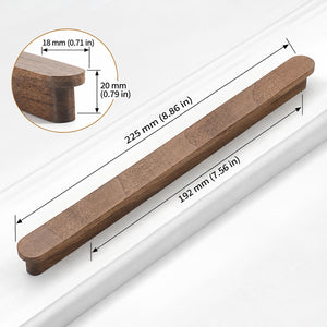 Measurement diagram for walnut wood slim cabinet finger pull, 192 mm option.