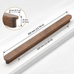 Measurement diagram for walnut wood slim cabinet finger pull, 320 mm option.