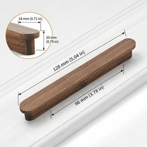 Measurement diagram for walnut wood slim cabinet finger pull, 96 mm option.
