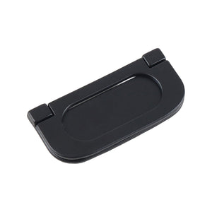 Black rectangular folding pull with a recessed oval grip, large.