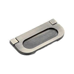 Bronze-tone oblong folding pull with a recessed finger cup, option No. 1, 64 mm.