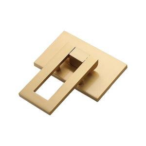 Brushed gold-tone folding pull with a rectangular backplate, option No. 7.