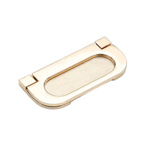 Gold-tone oblong folding pull with a recessed finger cup, option No. 1, 64 mm.