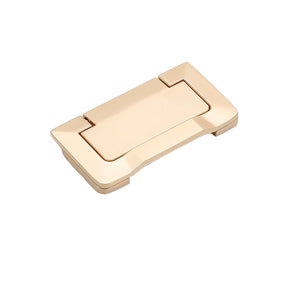 Gold-tone folding pull with a stepped rectangular frame and central lift tab, style No. 2, 64 mm.