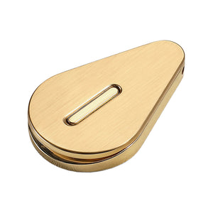Gold-tone teardrop-shaped folding pull with a central slot, style No. 2.