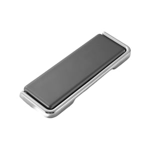 Gray rectangular folding pull with a silver-tone frame and raised panel, 115 mm.