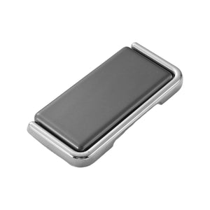 Gray rectangular folding pull with a silver-tone frame and raised panel, 83 mm.