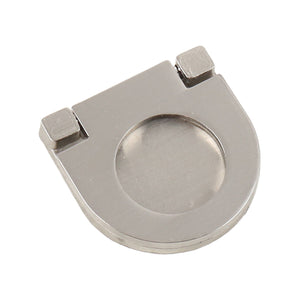 Matte silver semicircular folding pull with a recessed round grip, small.