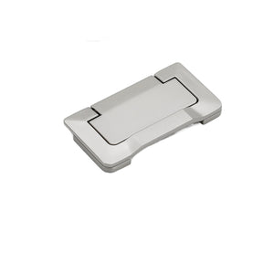 Matte silver folding pull with a stepped rectangular frame and central lift tab, style No. 2, 64 mm.
