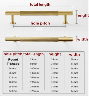 Solid Brass Round Cabinet Cup Pulls - Furniture Decorative Hardware - Brass T-Shape 50mm / 1pc