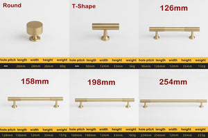 Solid Brass Round Cabinet Cup Pulls - Furniture Decorative Hardware - T-Shape / 1pc