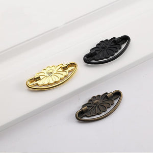 Alloy Floral Door Knocker Ring Pulls - Black Finish for Wardrobes - No.2 Bronze 47mm / 10pcs