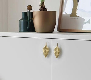 Solid Brass Leaf Cabinet Pulls & Knobs - Gold Finish for Cabinets - view 3