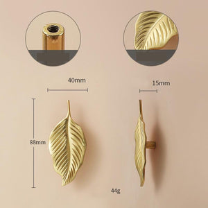 Solid Brass Leaf Cabinet Pulls & Knobs - Gold Finish for Cabinets - view 2