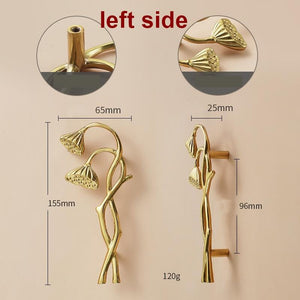Solid Brass Floral Cabinet Pulls & Knobs - Gold Finish for Cabinets - #14 right side / 1pc