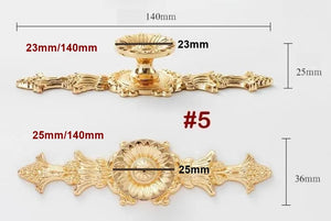 Solid Brass Floral Cabinet Pulls & Knobs - Gold Finish for Cabinets - #5 25mm/140mm / 1pc