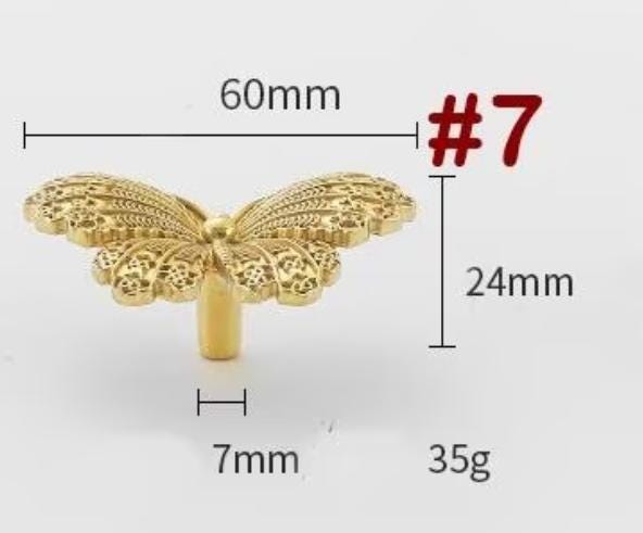 Solid Brass Butterfly Drawer Knob 24 60mm 1" 2 3/8" Gold Color Kitchen Door Drawer Pull Furniture Hardware Wholesale