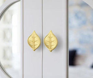 Solid Brass Leaf Cabinet Pulls & Knobs - Gold Finish for Cabinets - view 7