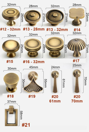 Solid Brass Vintage Cabinet Pulls & Knobs - Antique Bronze Finish - #2 - 20mm / 1pc